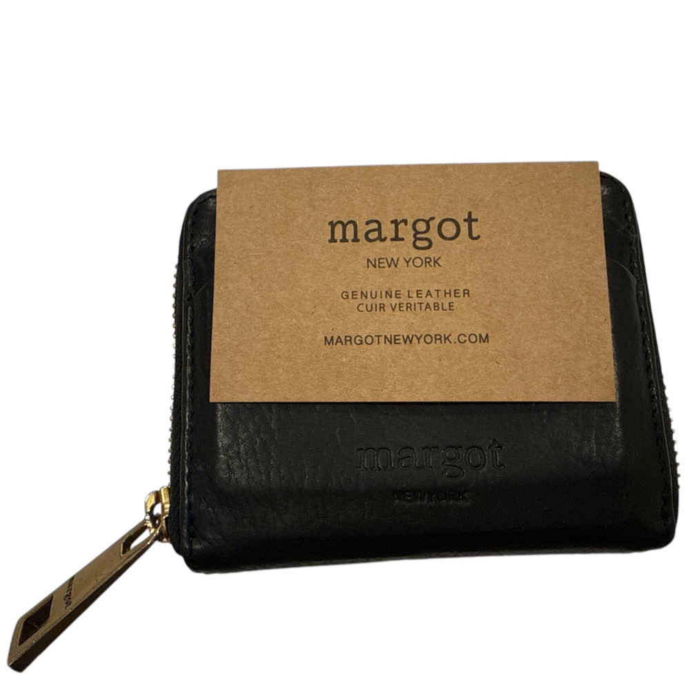 Margot Black Leather Wallet with Gold Accent